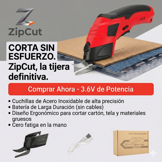 Tijera eléctrica inalámbrica con cuchillas de acero inoxidable corta cartón, tela y materiales gruesos sin esfuerzo físico.