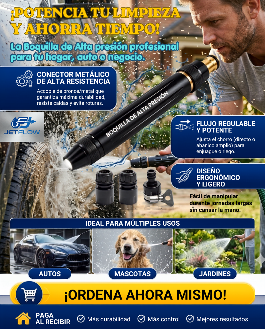 Boquilla de Agua a Alta Presión regulable para uso en Casa, Auto, Jardín