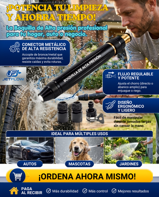 Boquilla de Agua a Alta Presión regulable para uso en Casa, Auto, Jardín