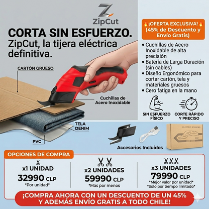 Tijera eléctrica inalámbrica con cuchillas de acero inoxidable corta cartón, tela y materiales gruesos  sin esfuerzo físico.