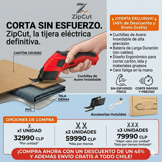 Tijera eléctrica inalámbrica con cuchillas de acero inoxidable corta cartón, tela y materiales gruesos  sin esfuerzo físico.