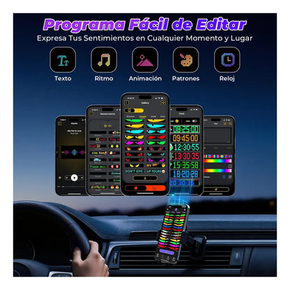 Letrero LED Programable Flexible USB 9x37 cm con App Bluetooth para Auto o Negocio
