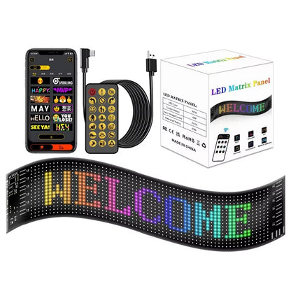 Letrero LED Programable Flexible USB 9x37 cm con App Bluetooth para Auto o Negocio