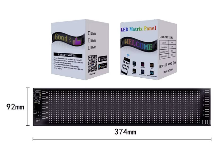 Letrero LED Programable Flexible USB 9x37 cm con App Bluetooth para Auto o Negocio