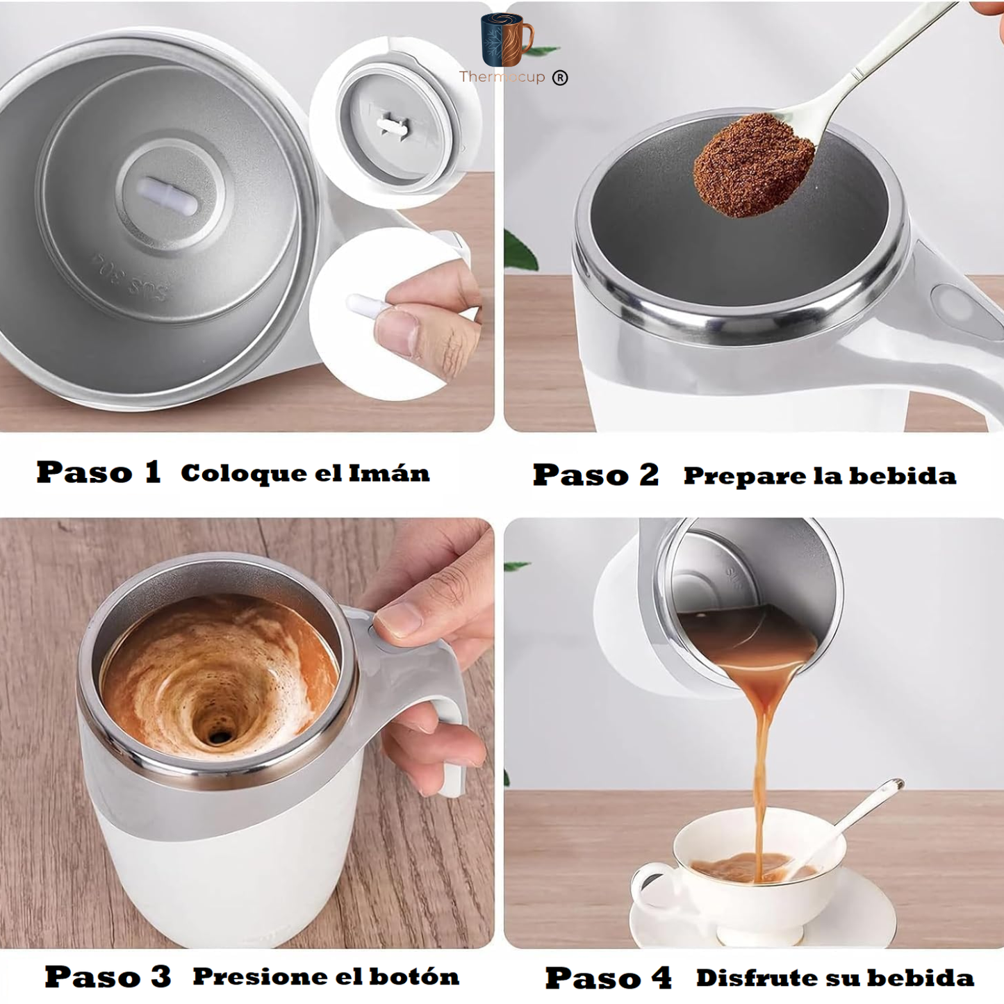 Taza autoagitadora térmica inteligente con mezcla automática, mantiene la temperatura y evita usar cucharas