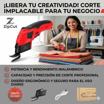 Tijera eléctrica inalámbrica con cuchillas de acero inoxidable corta cartón, tela y materiales gruesos  sin esfuerzo físico.
